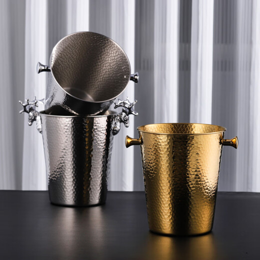 RSRDDY European style antler champagne bucket home wine ice bucket commercial restaurant bar thickened metal ice bucket 5L golden antler scale style