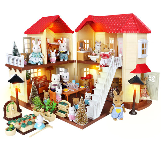 Senebeer Family Forest Family Lighting Villa Big House Girl spielen Haus Simulation Villa Kinder Set Spielzeug beleuchten Villa mit Raum + 11 Möbel 22 Puppen 5 Lichter