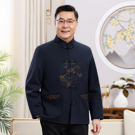 新年新款唐装男老年爷爷奶奶春秋夹克外套中国风本命年高品质套装 红色 9230【单上衣】 XL /180【推荐135-150斤】