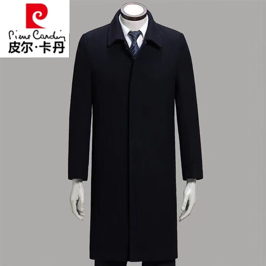 皮尔卡丹商务休闲中年男士羊毛呢外套加厚秋冬款羊 绒大衣长款风衣过膝款 长款大衣(黑色)狐狸毛领 175/建议体重(120-135斤)