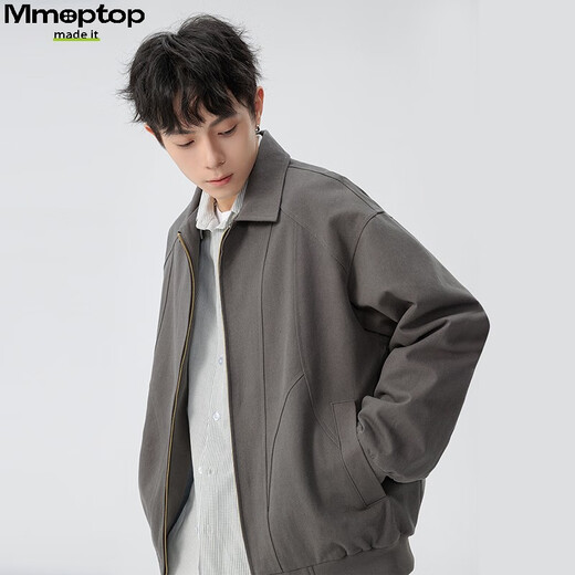 
MMOPTOP American pure cotton retro lapel work jacket spring and autumn men's versatile functional jacket MJK03 dark gray XL