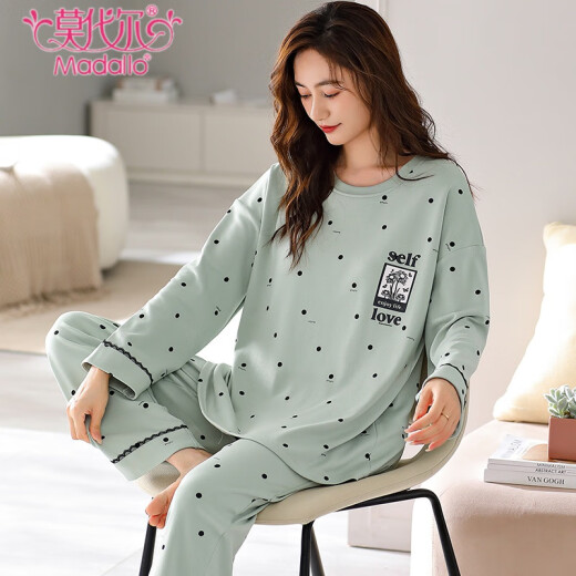 莫代尔带胸垫一体纯棉睡衣女春秋特大码长袖防凸点宽松家居服套装可外穿 NJR-KNC9207 棉 M