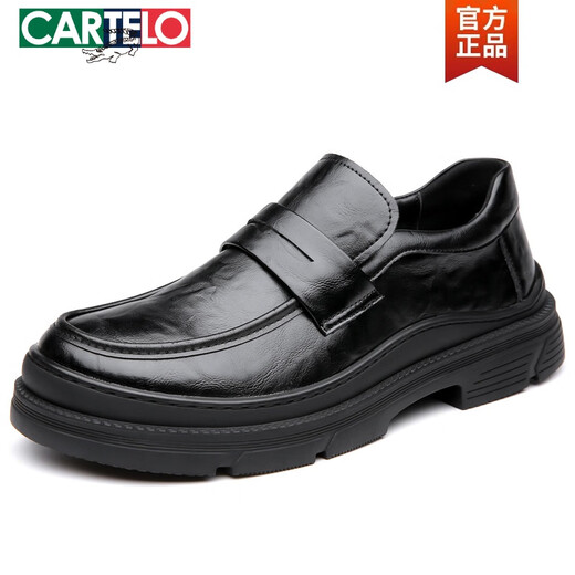 卡帝乐鳄鱼（CARTELO）无鞋带棕色男鞋春秋季款2025新款大头商务休闲皮鞋宗综色宽头乐福 GX9923 棕色 38