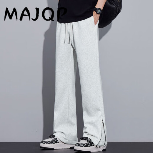 MAJQP美式休闲裤子男春秋款微喇拉链裤口直筒长裤男青少年军绿色运动裤 9859黑色 M 约90-110斤可穿
