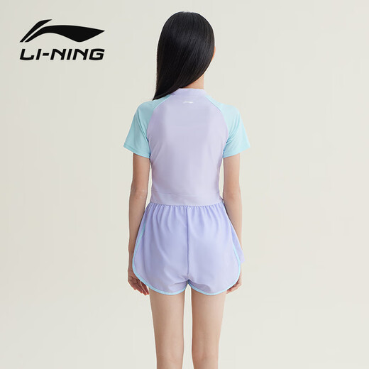 Детский купальник Li Ning (LI-NING) для девочек, два в одном, чтобы не смущаться, новое оборудование для плавания в горячих источниках для маленьких, средних и больших детей, серо-фиолетовые очки для плавания, комплект 160, рост 140-150 см, вес 35-45 кг.