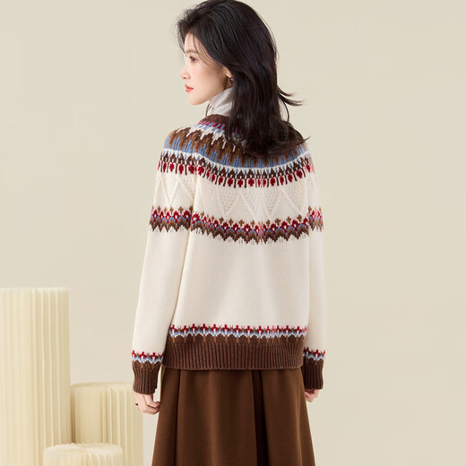 Jinju New Year Red Product 100% Sheep Wool Autumn and Winter New Round Neck Ethnic Style Sweater Women's Cardigan Mika L