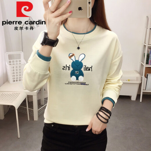 皮尔卡丹（pierre cardin）2025年新款春季套头女款圆领女士卫衣春秋薄款大码长袖上衣服女装 蓝色6187 M 适合85-100斤