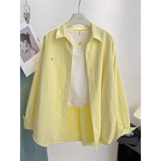 Yisijiu yellow age-reducing Korean style shirt jacket for women spring and autumn French loose slim long-sleeved shirt with cardigan top trendy yellow L recommended 105-115 Jin Jin is equal to 0.5 kg