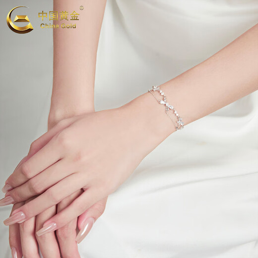 CHINA GOLD S925 silver bow double-layer bracelet for women, light luxury niche hand jewelry, Valentine's Day birthday gift for girlfriend, delivery today/next day, bow double-layer bracelet