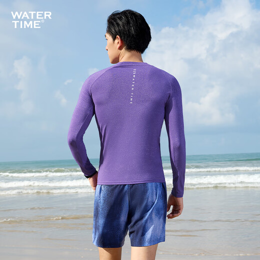 WATERTIME wetsuit for men, sun protection, breathable, soft shell, snorkeling, surfing, jellyfish suit, long sleeves, trousers, quick-drying swimsuit, streamer purple suit, top + double layer swimming trunks 2XL