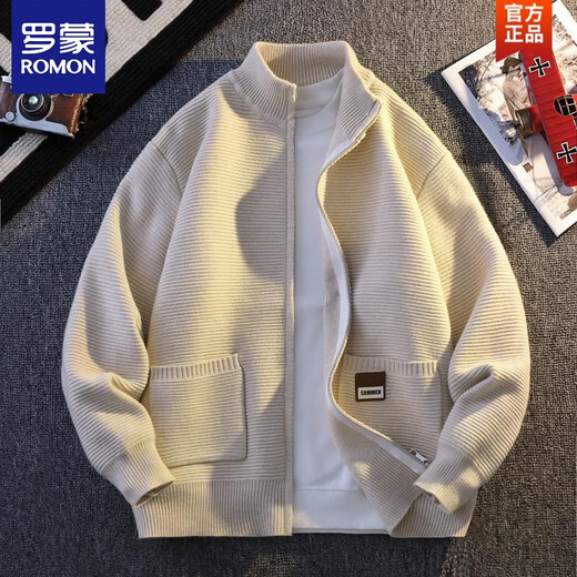 罗蒙（ROMON）针织衫外套男春秋季新款感潮牌简约立领上衣宽松休闲开衫毛衣 M1007军绿针织衫外套 2XL 2XL (约155-170斤可穿)