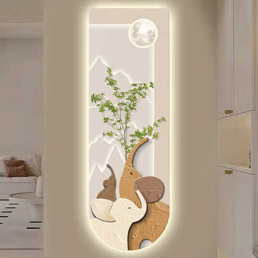 Dekorative Gemälde des vierköpfigen Elefantenporch-Dekorationsmalerei des Korridors im cremefarbenen Corridor Hanging Painting LED LED LEGELMADE T12529 (UV-Feinskulptur ohne Rahmen) 40*120 (empfohlene Wände unter 0,7 Meter) Kristallporzellanbildschirm/Plug-in/Klangsteuerung