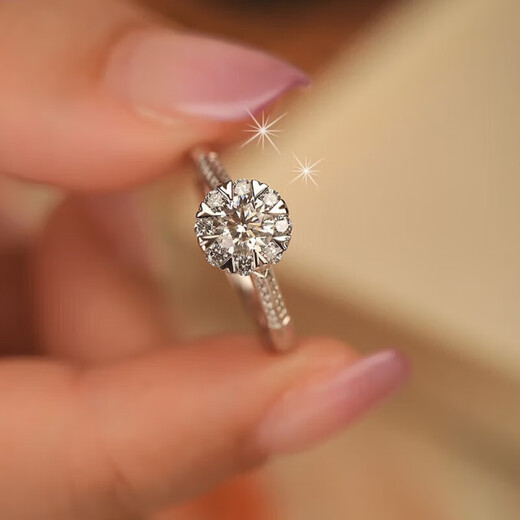 AVHE white 18K gold platinum cultivated diamond wedding ring 1 carat large diamond ring for women Luxuriously set bouquet of artificial diamonds Platinum heart claw bouquet - D color 20 points cultivated 18K gold diamond ring