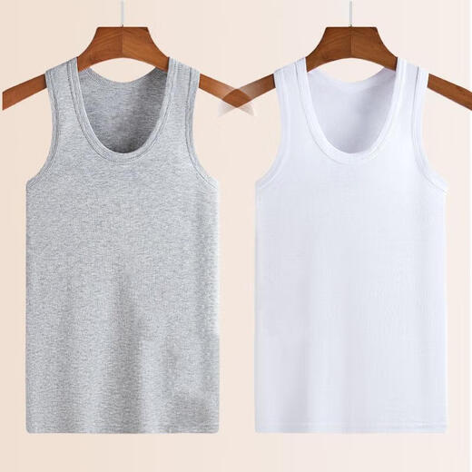 [100% pure cotton] Men's vest sports hurdle I-shaped vest men's fitness elastic sleeveless T-shirt men's sweatshirt white + gray two-piece 2XL weight [140-165Jin[Jin equals 0.5 kg]]