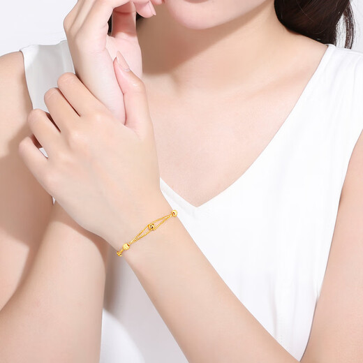 Saturday Fortune Gold Bracelet Women's Double Layer Ball Bead Bracelet Pure Gold 999 Price AA072322 Approximately 5.89g 16+2cm