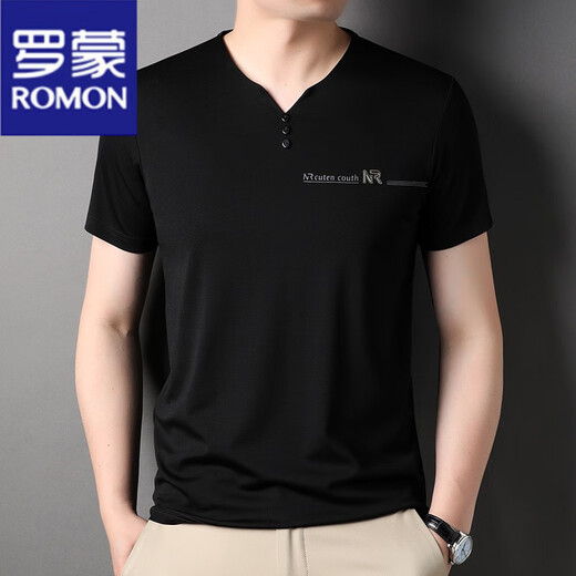 
ROMON (ROMON) mulberry silk short-sleeved T-shirt for men V-neck summer new loose solid color half-sleeved ice silk-sensing casual dad top 6998 Haqing XL 175 suggestions 140-160Jin [Jin equals 0.5 kg]