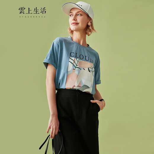 宝乔旭白色印花短袖T恤女夏季百搭款T7374 白色印花 M