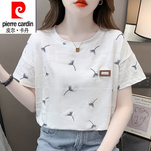 皮尔卡丹（pierre cardin）白色纯棉短袖t恤女夏季ins潮宽松百搭半袖印花上衣23年新款夏装 1416#白色+1396# 白色 2XL 建议140-155斤