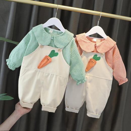 G.DUCKKIDS小黄鸭童装女童套装春秋款儿童背带裤套装洋气宝宝衣服休闲两件套 胡萝卜橘色 90 建议80-90cm1岁-1岁半cm