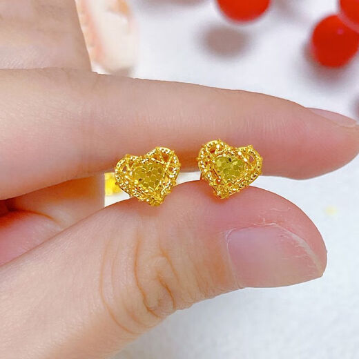 AYD Old Phoenix Gold Store Model 24k Gold Love Filigree Dragon Scale Earrings for Women New 999 Feet 0.01g Heart Earrings