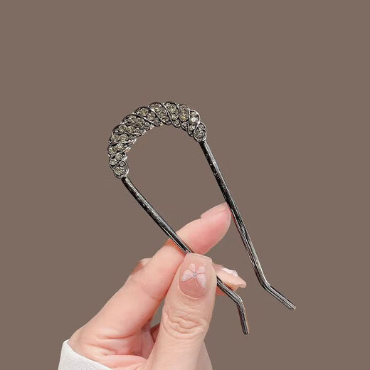 Jiemue antique style crystal bow hairpin on the back of the head, hairpin, cheongsam hairpin, simple headdress, combing hair, black hairpin, U-shaped single flower