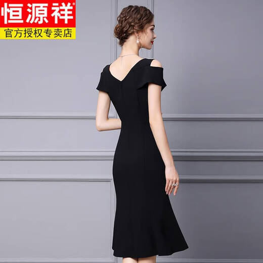 
Hengyuanxiang 2025 spring and summer fishtail skirt banquet evening dress high-end light luxury niche official occasion French temperament dress black XL