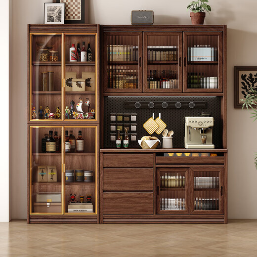 Yahua xiangshe schwarze walnuss massive Holzschrank leichte Luxusweinschrank Wohnzimmer Lagerschrank Kombinationskabinett Schrank dreitürige Seitenschrank ohne leichte Montage