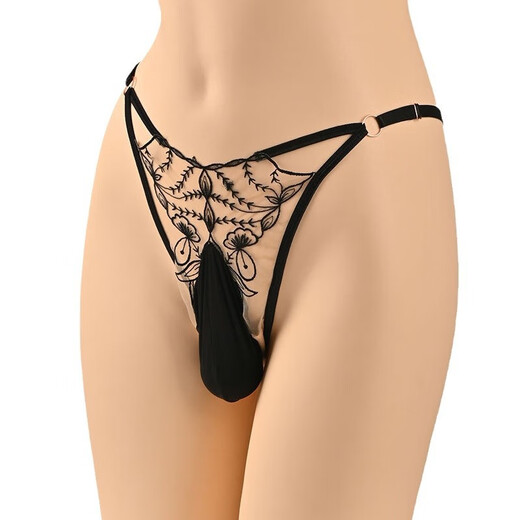 French romantic sexy bikini men's egg-filled thong European and American sexy lace hollow large size underwear black egg-filled black 80-155Jin Jin equals 0.5kg waistline adjustable