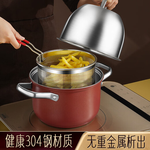 Shining Premium Fryer Household Small Fryer Small Deep Pot Fryer Stainless Steel Tempura Frying Skewers Pot with Filter Gas Small Fryer with Filter 18cm