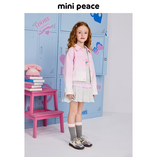 MiniPeace太平鸟童装春新女童牛仔外套F2BJF1278 甜蜜丁香粉 110