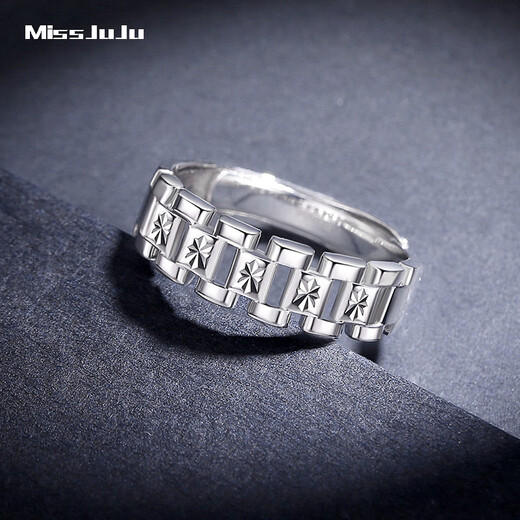 Miss JuJu pt950 platinum ring men's platinum wide strap ring fashion trendy brand ring adjustable live mouth adjustable 5.4-5.6 grams