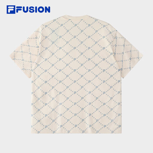FILAFUSION斐乐潮牌男装情侣款针织短袖衫2025春新款休闲宽松纯棉T恤 麦乳色-BG L (175) 96A