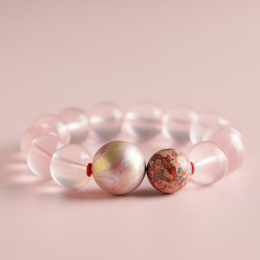 BOSFRU Natural Mozambique Pink Crystal Bracelet for Women Pink Large Lacquer Beads Love Bracelet Exquisite Jewelry Gift for Girlfriend 18.5cm