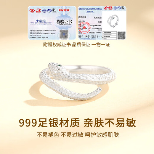 Saint-Jacques 999 pure silver ring for men and women, fashionable and simple Year of the Snake ring, birthday gift for girlfriend