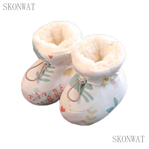 SKONWAT婴儿鞋冬季棉鞋加绒加厚软底保暖0一3月6宝宝防掉学步新生儿鞋袜 粉色羊群 内长11cm
