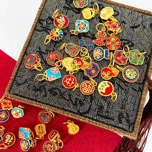 Chihuan Hong Kong duty-free 999 pure gold 18k gold color alloy diy jewelry accessories national trend burnt blue small pendant small slip Nafu gourd pendant