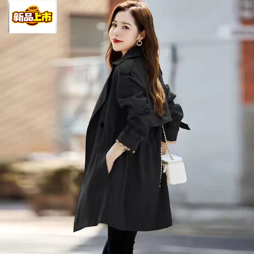 First diameter lined medium-length windbreaker jacket for women spring and autumn 2026 new Korean style loose large size coat for small people coffee color (with lining and scarf) M (105Jin Jin is equal to 0.5 kg)