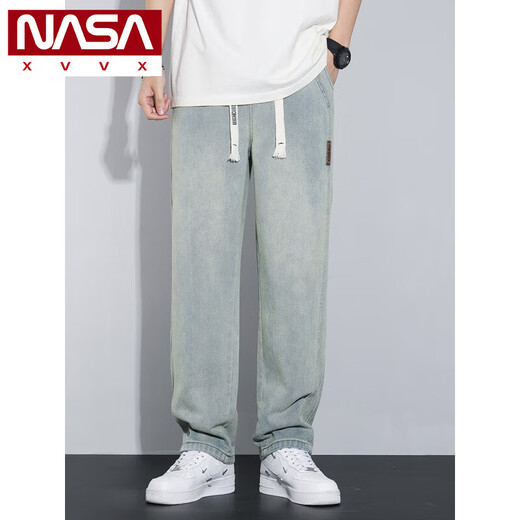 NASA XVVX jeans men's loose wide legs 2024 new spring and summer thin fashion brand American retro casual straight pants K1518 retro green L