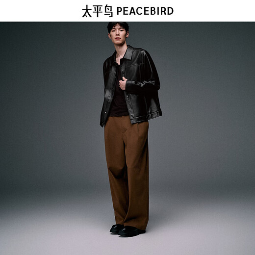 PEACEBIRD Men's Jacket Leather Lapel Lapel Temperament Loose Casual Fashion Black 1 S