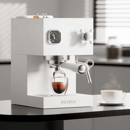 柏翠Petrus/柏翠 PE3888直白咖啡机双锅炉意式家用全半自动小型一体机 白色