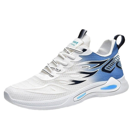 Sportschuhe Herrenschuhe Frühling und Sommer atmungsaktives weiches alleinige Netzschuhe Herren lässige Schuhe Leichte schockabsorbierende Trendschuhe Männer Weiß und Blau K333 44