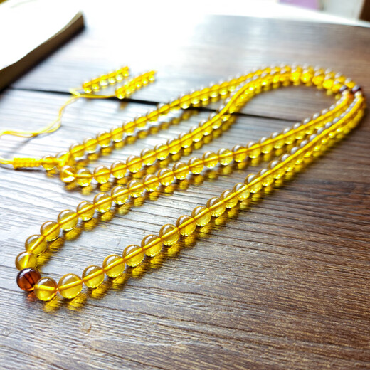 Li Shenbao authentic old natural amber necklace pendant chain gold amber 108 Buddhist beads rosary bracelet lanyard round beads water purification number 6, single bead is about 4.8-5.2