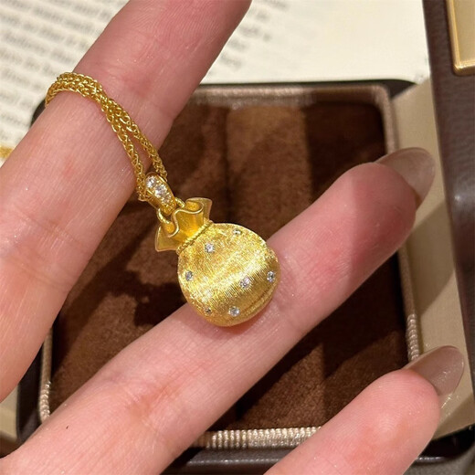 CAMPUSKINGLY Old Phoenix 999 gold sterling silver gold-plated brushed small lucky bag pendant necklace light luxury treasure clavicle chain brushed lucky bag necklace same style exquisite gift box gift giving