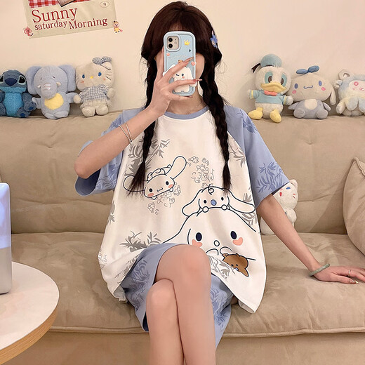 
Aifenrou pajamas for women in summer pure cotton short sleeve thin cute cartoon girl students can wear home clothes suits outside in summer 826 Laurel Dog M Weight Recommended 75-95Jin [Jin equals 0.5 kg]