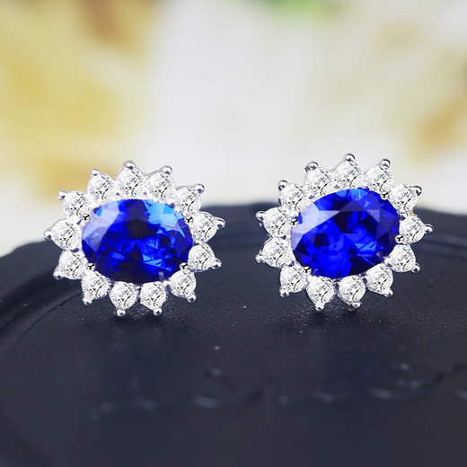 Shien Sapphire 925 sterling silver earrings plated with 18K gold Princess Diana style diamond royal blue tanzanite oval earrings for women
