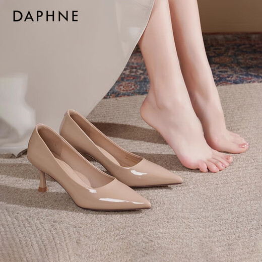 Daphne nude high heels for women 2025 autumn hot commuter women's shoes temperament pointed toe slim heels single shoes for women workplace leather shoes for women naked skin color [heel height 6cm] 36