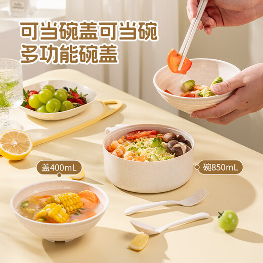 CAIZHI instant noodle bowl with lid, wheat straw student lunch box, office worker tableware set, 5-piece set CZ6548