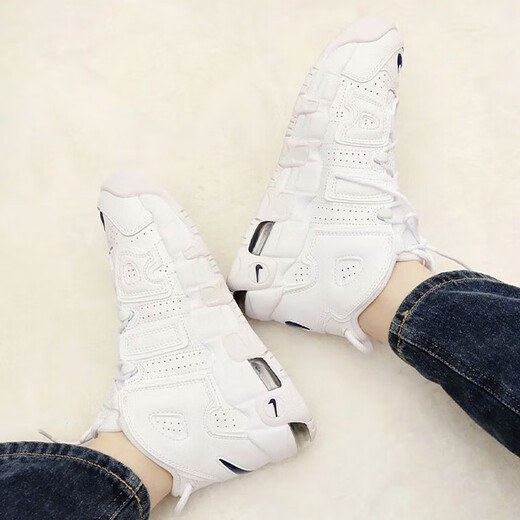 耐克（NIKE）女鞋 AIR MORE UPTEMPO (GS) 皮蓬大Air黑白潮流复古运动鞋篮球鞋 DH9719-100 白色/小蓝钩 36