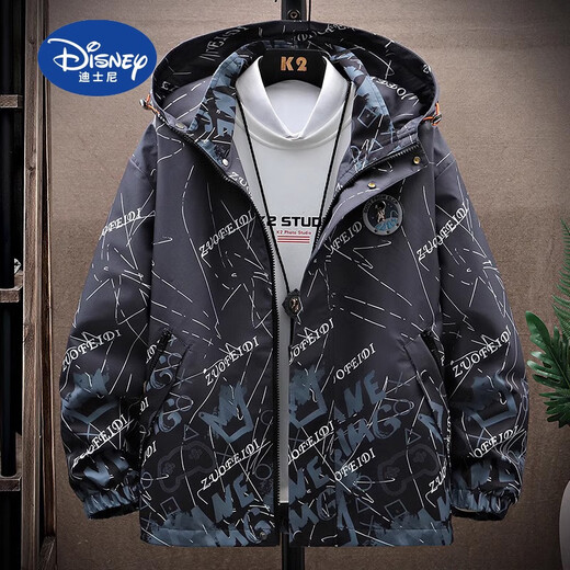 Disney Spring and Autumn Boys Gradient Jacket Medium Large Children's Jacket Thin Spring and Autumn Children's Clothes Student Casual Charge Outer Blue 160 cm