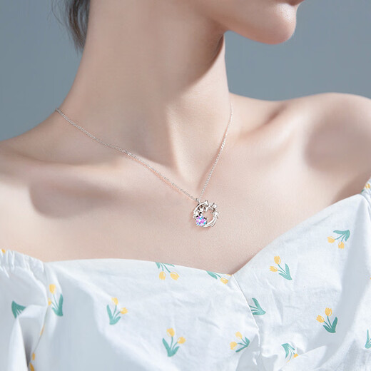 Baileys 925 Silver Star Ring Necklace Birthday Gift Women Pendant Christmas Gift for Girlfriend and Wife Jewelry Star Dream Ring-Platinum Fast arrival